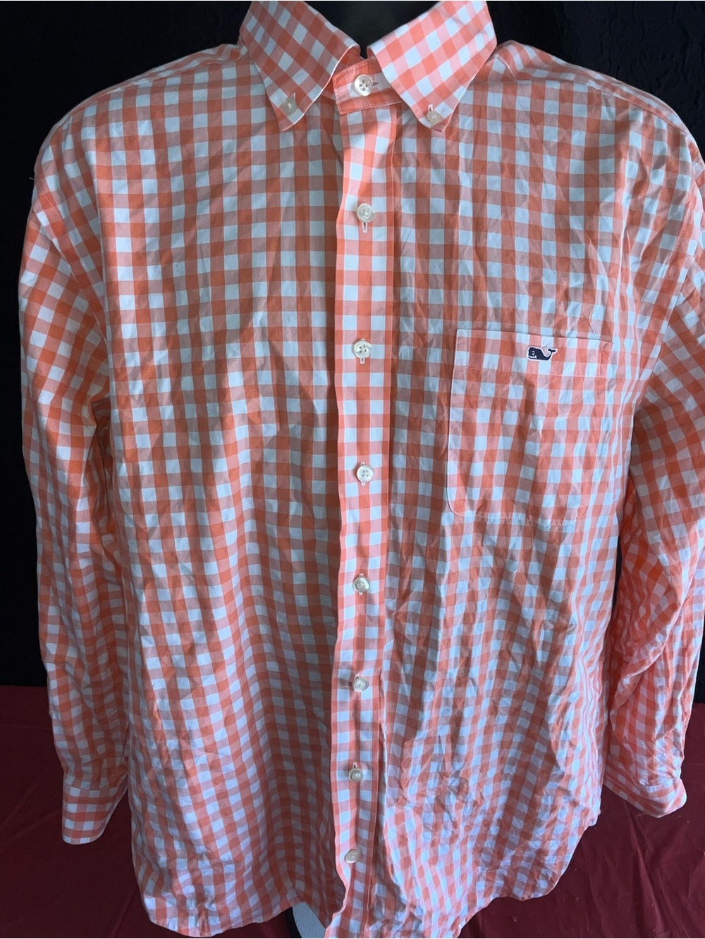 Vineyard Vines Orange and White Gingham Button-Down Shirt Large